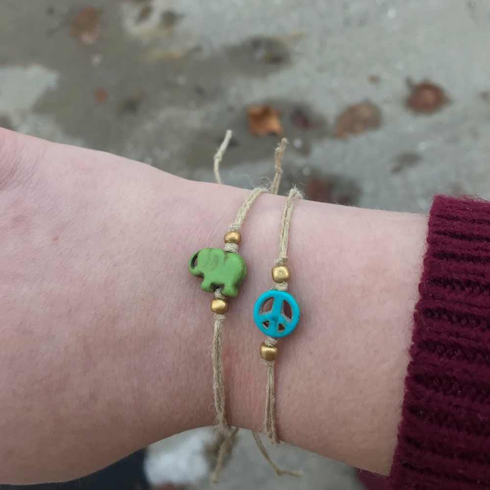 Peace or Elephant Carved Howlite Beaded Bracelet